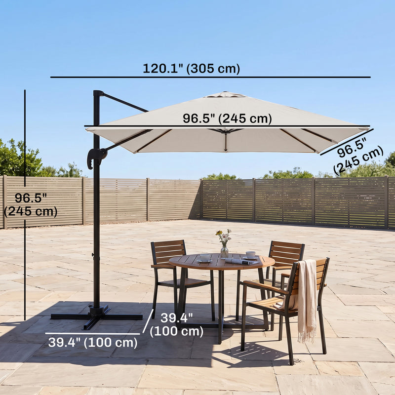 Outsunny - 8' x 8' Square Patio Hanging Offset Umbrella with 360° Rotation, Aluminum Outdoor Cantilever Parasol with Crank & Tilt, Sun Canopy Shelter with Cross Base, White — 84D-051V00CW