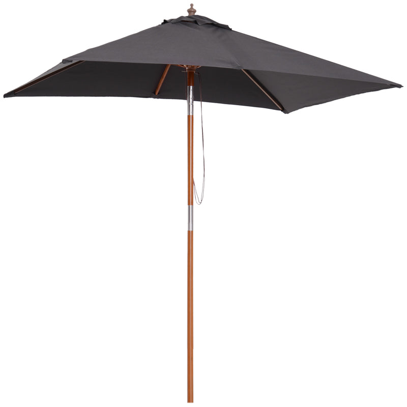 Outsunny - 6.6x5ft Square Market Parasol, Wooden Patio Umbrella with Tilt Mechanism and 6 Bamboo Ribs, Garden Sunshade, Dark Grey