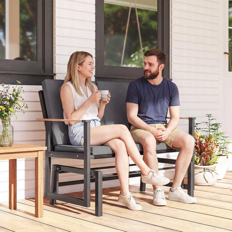 Outsunny - Outdoor Glider Bench for 2 Person, Patio Glider Loveseat with Thick Cushions for Garden Balcony Porch, Dark Grey
