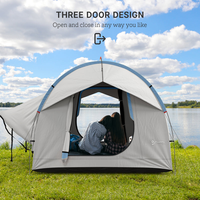 Outsunny - 2000mm Waterproof SUV Tent, Car Tent with 3 Doors and Mesh Window, for 5-6 Person Camping Travel, Grey and Blue