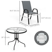 Outsunny - Five-Piece Steel Patio Set, with Glass-Top Table - Dark Grey