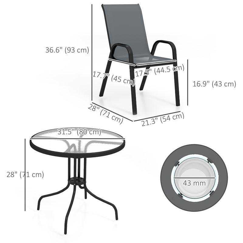 Outsunny - Five-Piece Steel Patio Set, with Glass-Top Table - Dark Grey