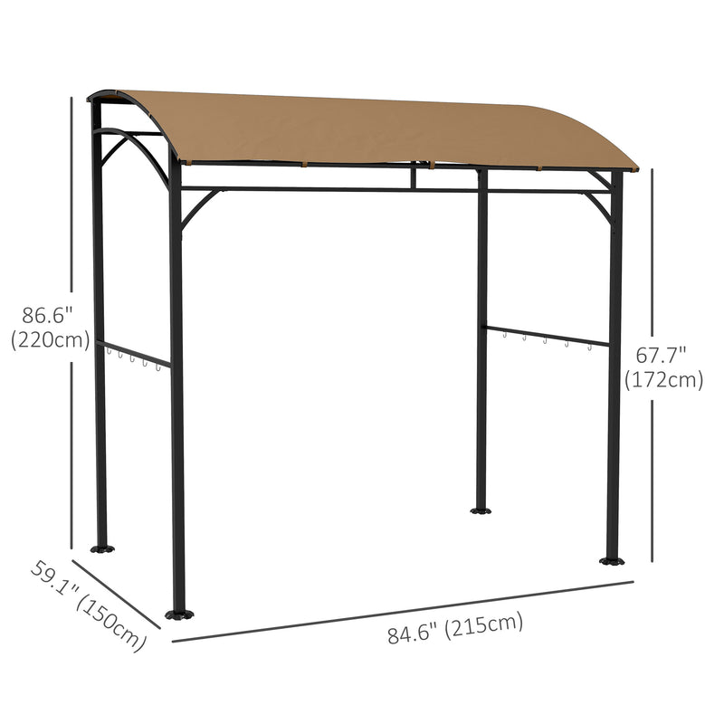 Outsunny - 7' x 5' Garden Grill Canopy, BBQ Grill Gazebo Tent with Steel Frame and Hooks, Outdoor Sun Shade, Dark Brown