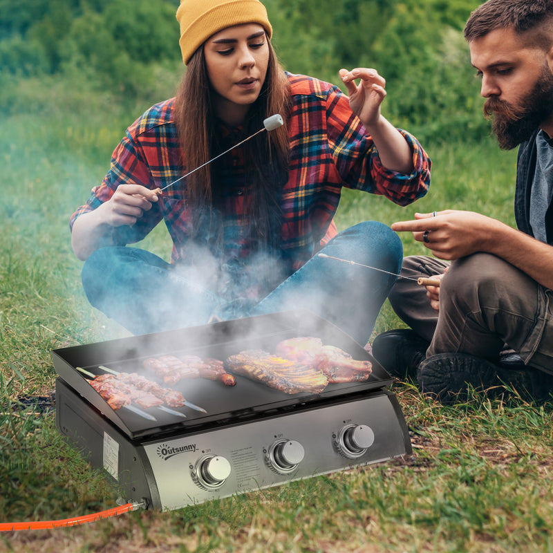 Outsunny - 3 Burner Liquefied Gas Grill, Portable Tabletop BBQ Grill, for Camping, Picnic, Silver