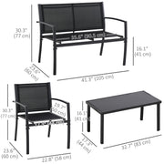 Outsunny - 4-Piece Patio Furniture Set with Glass Top Coffee Table, Breathable Mesh Seat & Backrest for Garden, Balcony, Black